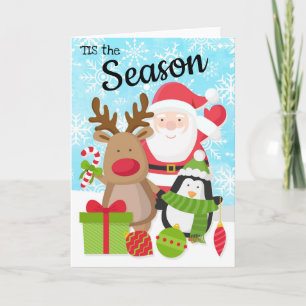 Santa, Reindeer and Penguin Christmas Card