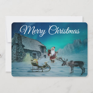 Santa Reindeer and Sleigh Holiday Card
