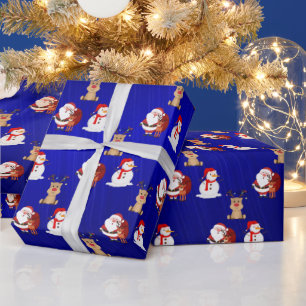 Santa, Reindeer, and Snowman X'mas Wrapping Paper