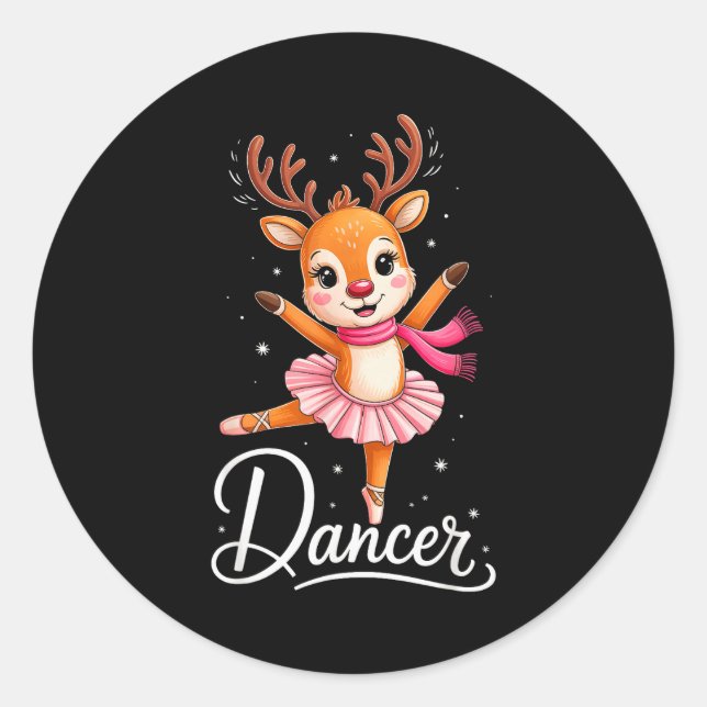 Santa Reindeer Ballet Dancer Cute Christmas Men Wo Classic Round Sticker (Front)