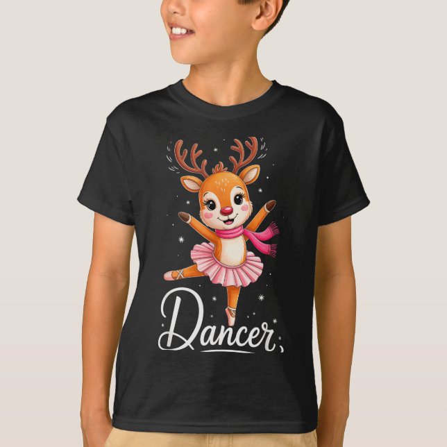 Santa Reindeer Ballet Dancer Cute Christmas Men Wo T-Shirt (Front)