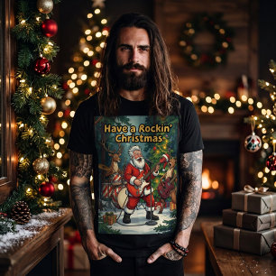 Santa Reindeer Band Rockin Christmas T-Shirt