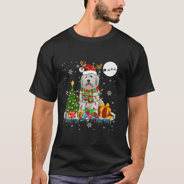 Santa Reindeer Bearded Collie Christmas Tree Dog L T-Shirt (Front)