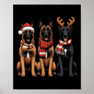 Santa Reindeer Belgian Malinois Christmas Malinois Poster