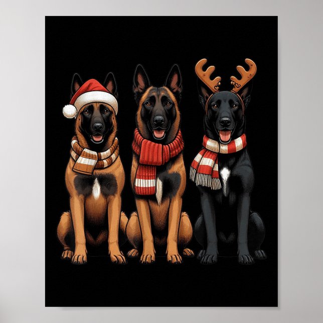 Santa Reindeer Belgian Malinois Christmas Malinois Poster (Front)