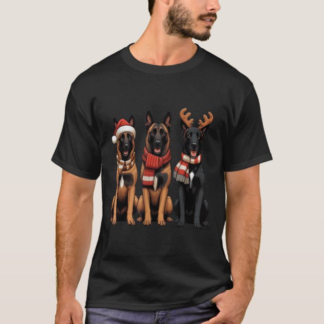 Santa Reindeer Belgian Malinois Christmas Malinois T-Shirt (Front)