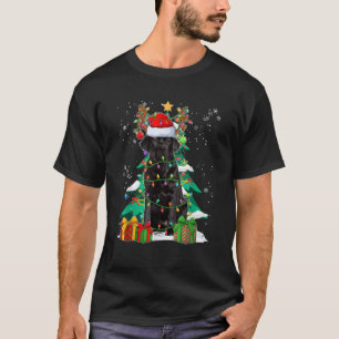Santa Reindeer Black Lab Dog Xmas Tree Light Merry T-Shirt
