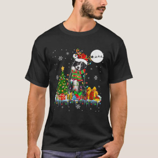 Santa Reindeer Border Collie Christmas Tree Lights T-Shirt