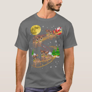 Santa Reindeer Border Terrier Christmas Lights Xma T-Shirt