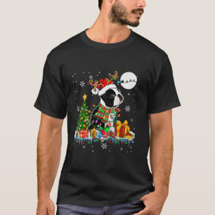 Santa Reindeer Boston Terrier Christmas Tree Dog L T-Shirt