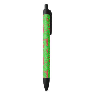 Santa Reindeer Bright Green Red Merry Christmas Black Ink Pen