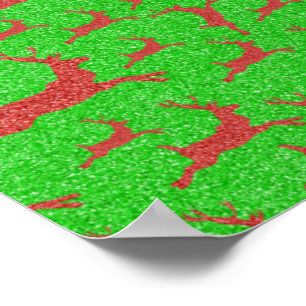 Santa Reindeer Bright Green Red Merry Christmas Poster