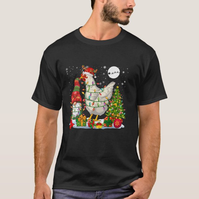 Santa Reindeer Chicken With Christmas Gnome Xmas F T-Shirt (Front)