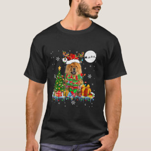 Santa Reindeer Chow Chow Christmas Tree Lights Dog T-Shirt