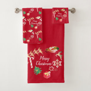 Santa Reindeer Christmas   Bath Towel Set