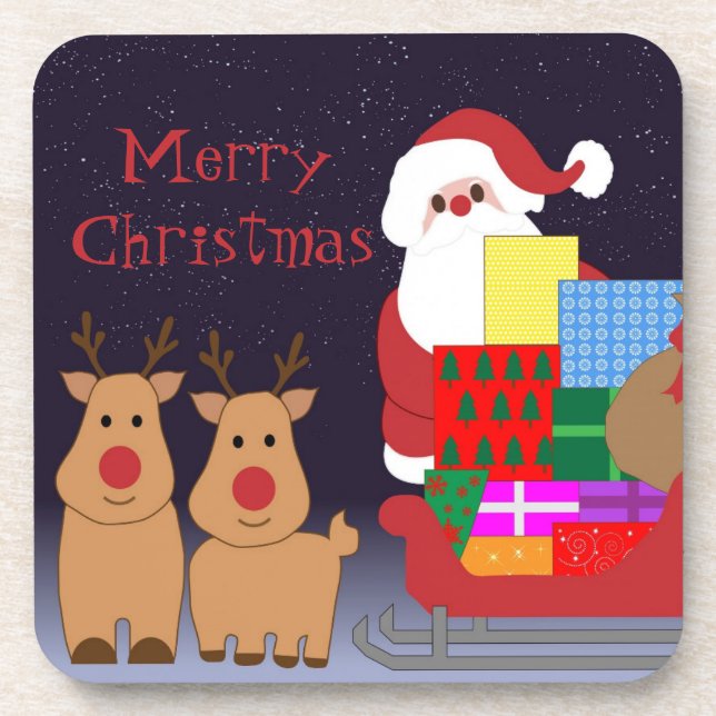 Santa & Reindeer Christmas Coasters (Front)