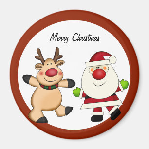 Santa & Reindeer Christmas Holiday Magnet