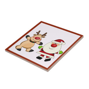 Santa & Reindeer Christmas Holiday Tile