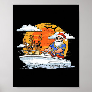 Santa Reindeer Christmas In July Summer Xmas Beach Poster