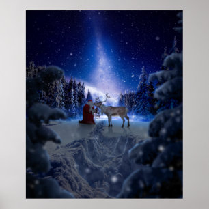 Santa Reindeer Christmas Poster