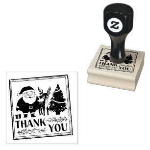 : Santa & Reindeer Christmas Thank You Rubber Stam Stamp