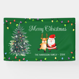 Santa Reindeer Christmas Tree String Lights Banner
