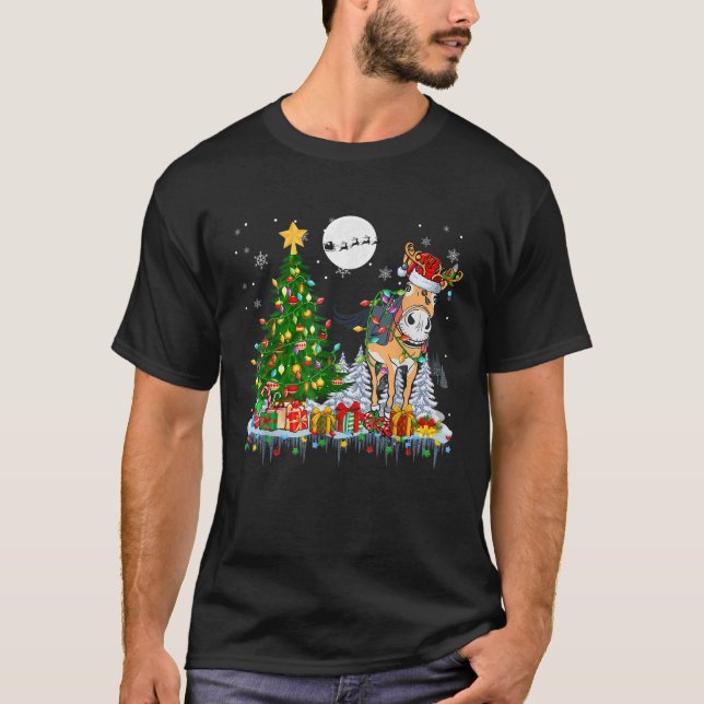 Santa Reindeer Donkey Christmas Tree Light Lover F T-Shirt (Front)