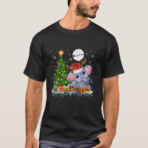 Santa Reindeer Elephant Christmas Tree Light Famil T-Shirt