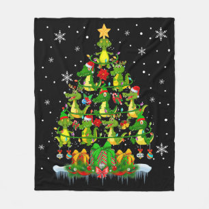 Santa Reindeer Elf Alligators Christmas Tree Light Fleece Blanket