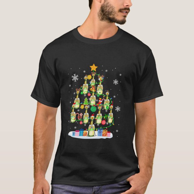 Santa Reindeer Elf Champagne Bottles Christmas Tre T-Shirt (Front)