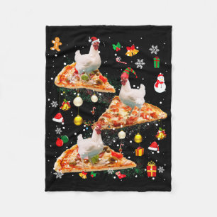 Santa Reindeer Elf Chicken Riding Pizza Xmas Galax Fleece Blanket