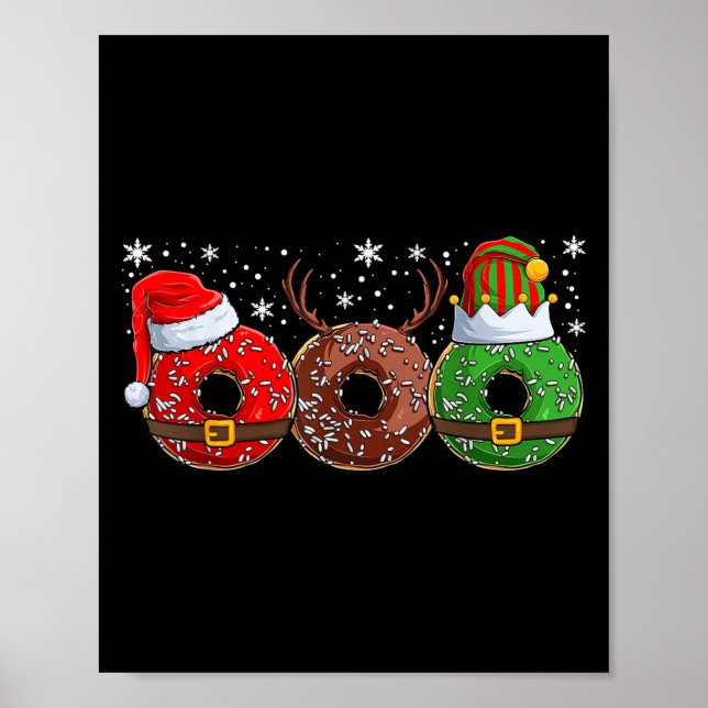 Santa Reindeer Elf Donut Doughnut Christmas Womens Poster (Front)