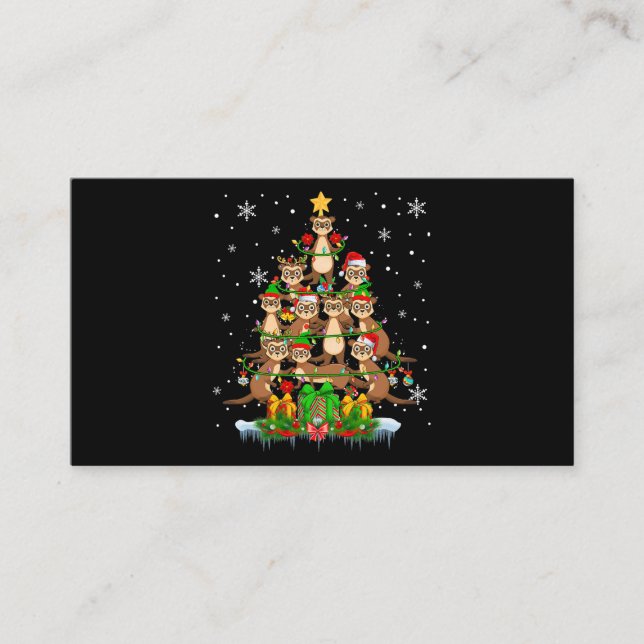 Santa Reindeer Elf Ferrets Christmas Tree Lights F Business Card (Front)