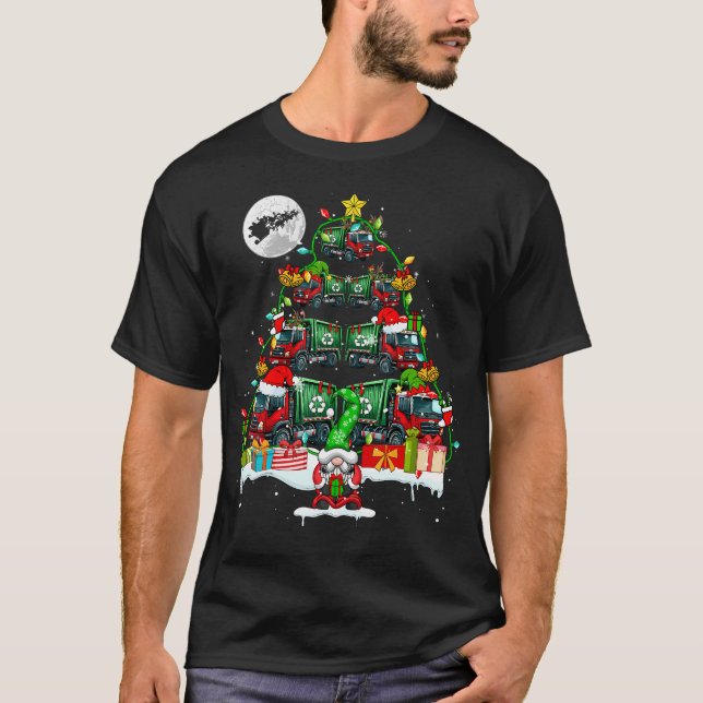 Santa Reindeer Elf Garbage Trucks Xmas Tree Gnome  T-Shirt (Front)