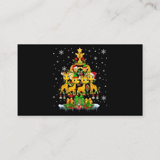 Santa Reindeer Elf Giraffes Christmas Tree Lights  Business Card (Front)