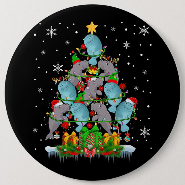 Santa Reindeer Elf Manatees Christmas Tree Lights  6 Cm Round Badge (Front)