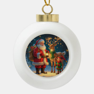 Santa Reindeer Elf Personalized Monogram Holiday Ceramic Ball Christmas Ornament