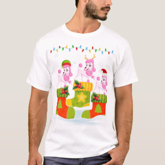 Santa Reindeer Elf Poodle Dog in Christmas Socks U T-Shirt