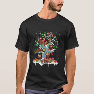 Santa Reindeer Elf Red Pandas On Xmas Tree Lights  T-Shirt