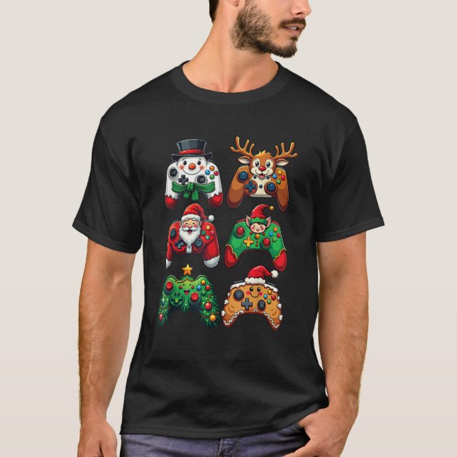 Santa Reindeer Elf Snowman Gingerbread Controller  T-Shirt (Front)