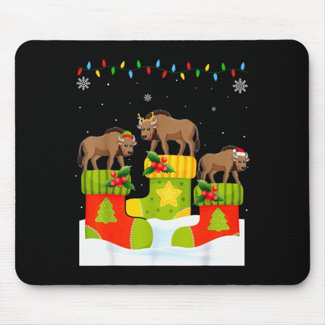 Santa Reindeer Elf Wildebeest In Christmas Socks U Mouse Mat (Front)