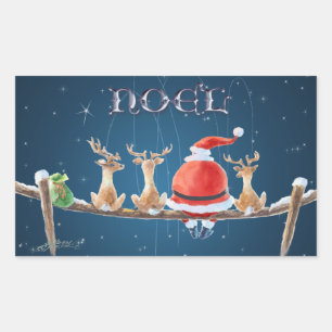 SANTA & REINDEER FISHING by SHARON SHARPE Rectangular Sticker