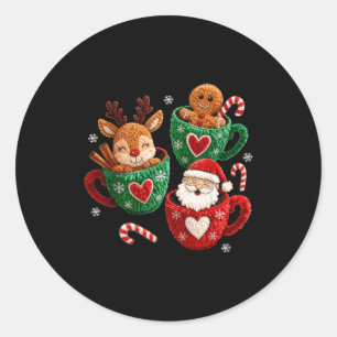 Santa Reindeer Gingerbread Faux Yarn Christmas  Classic Round Sticker