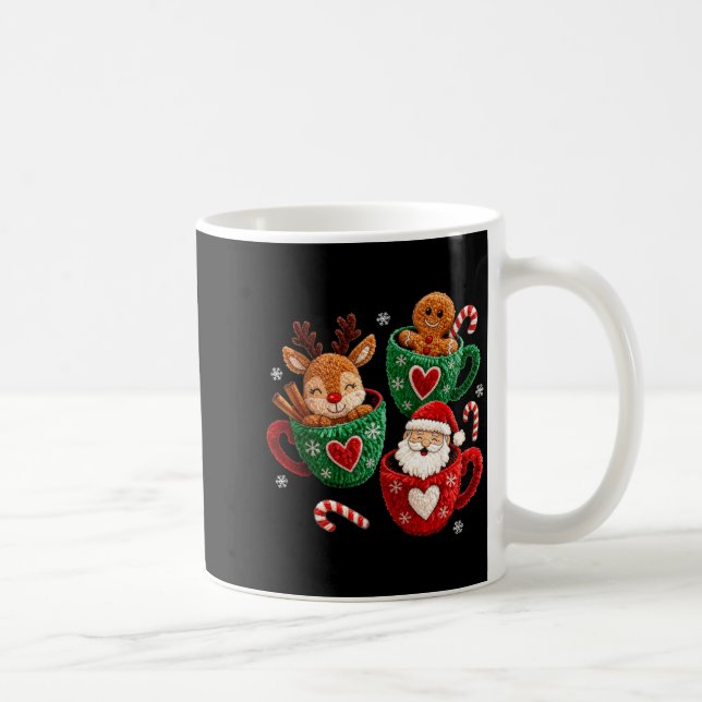 Santa Reindeer Gingerbread Faux Yarn Christmas  Coffee Mug (Right)