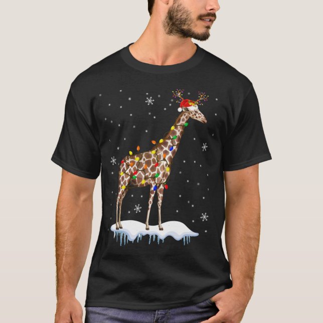 Santa Reindeer Giraffe Christmas Light Santa Reind T-Shirt (Front)