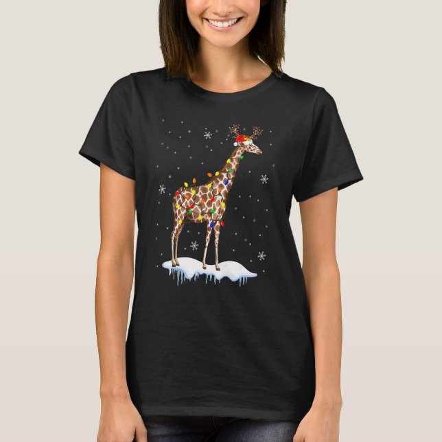 Santa Reindeer Giraffe Xmas Light Santa Reindeer G T-Shirt (Front)