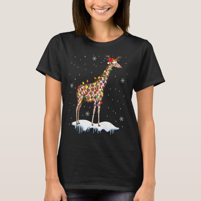 Santa Reindeer Giraffe Xmas Light Santa Reindeer G T-Shirt (Front)