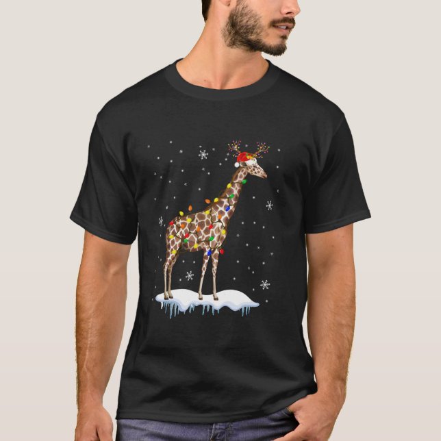 Santa Reindeer Giraffe Xmas Light Santa Reindeer G T-Shirt (Front)