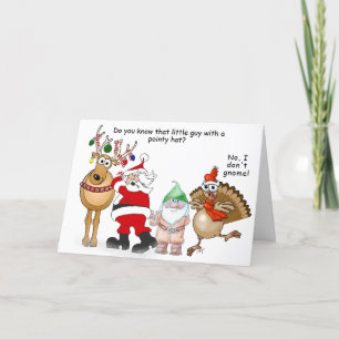 Santa, reindeer, gnome and turkey cartoons card