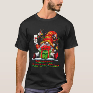 Santa Reindeer Gnome Drinking Wine Funny Christmas T-Shirt